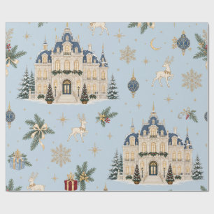 Papel De Presente Azul Celestial Congelado Palácio de Inverno Natal