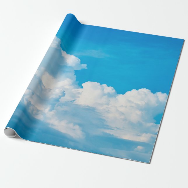 Papel De Presente Azul-céu nuvens de fundo brancas (Desenrolado)