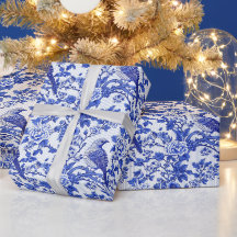 Azul Chinoiserie Floral Monograma de Pássaro