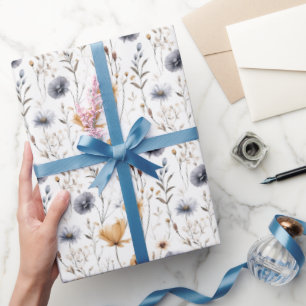 Papel De Presente Azul Cinza Bege Marrom Branco Boho Flores Aniversá
