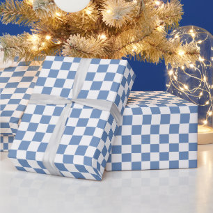 Papel De Presente Azul/Cinza e branco verificados