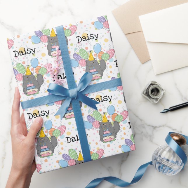 Papel De Presente Azul Cinza Pérsica Cabelo Penteado (Presentear)