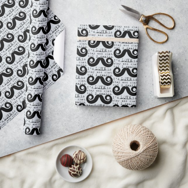 Papel De Presente Azul Cinza Preto Engraçado Humor Eu Bigode (Artesanato)