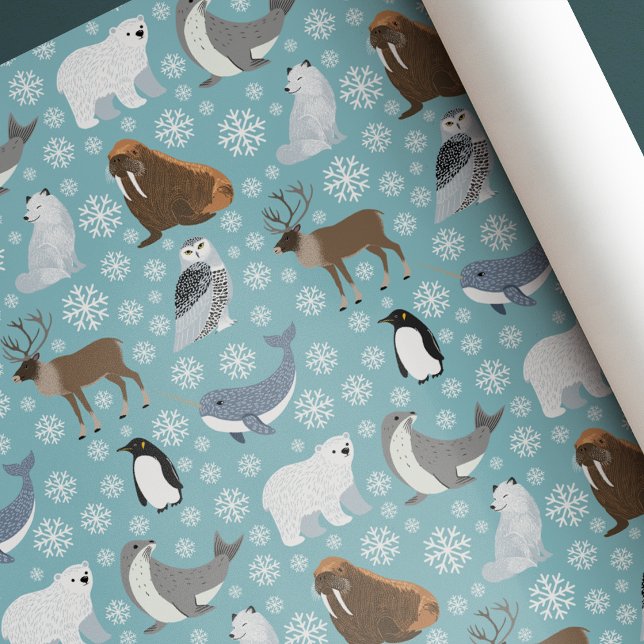 Papel De Presente  Azul Claro Animal Fofo de Natal Aniversário de In (Criador carregado)