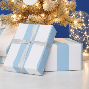 Papel De Presente Azul Claro Branco Padrão de Listra Extra Grande