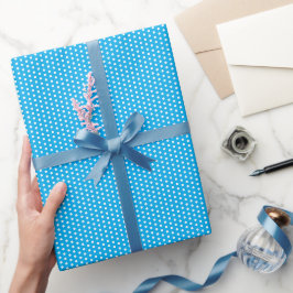 Papel De Presente Azul Claro e Bolinhas Brancas