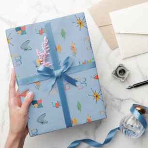 Papel De Presente Azul Claro Texturizado Moderno de Meados do Século