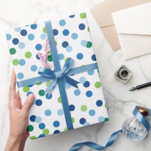 Papel De Presente Azul Colorido e Pontos Verdes Meninos Moderno