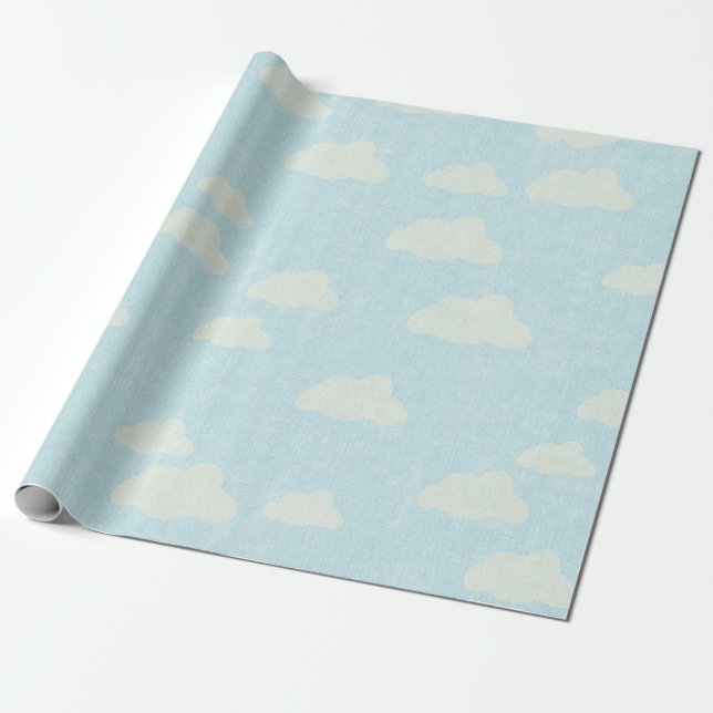 Papel De Presente Azul com Nuvens Brancas (Desenrolado)