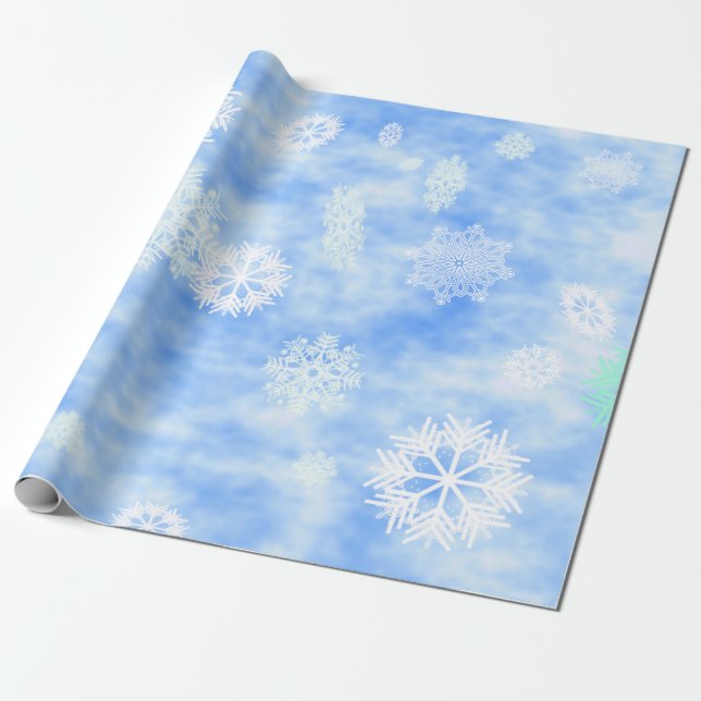 Papel De Presente Azul da queda dos flocos de neve (Desenrolado)