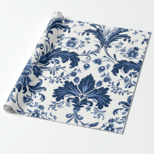Papel De Presente Azul - Damasco
