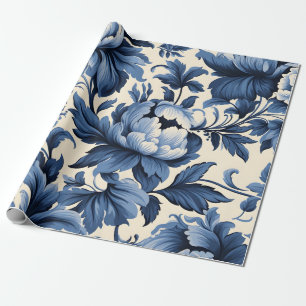 Papel De Presente Azul - Damasco