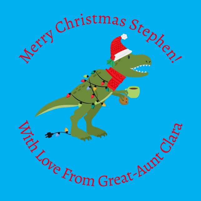 Papel De Presente Azul de dinossauro T-Rex de Natal Personalizado (Criador carregado)