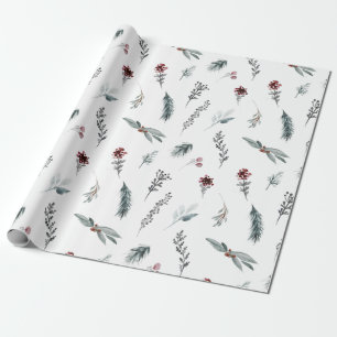 Papel De Presente Azul de Inverno Abeto & Frutas Vermelhas Cozidas B
