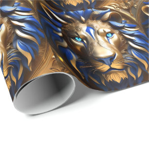 Papel De Presente Azul De Sapphire E Leão Dourado,