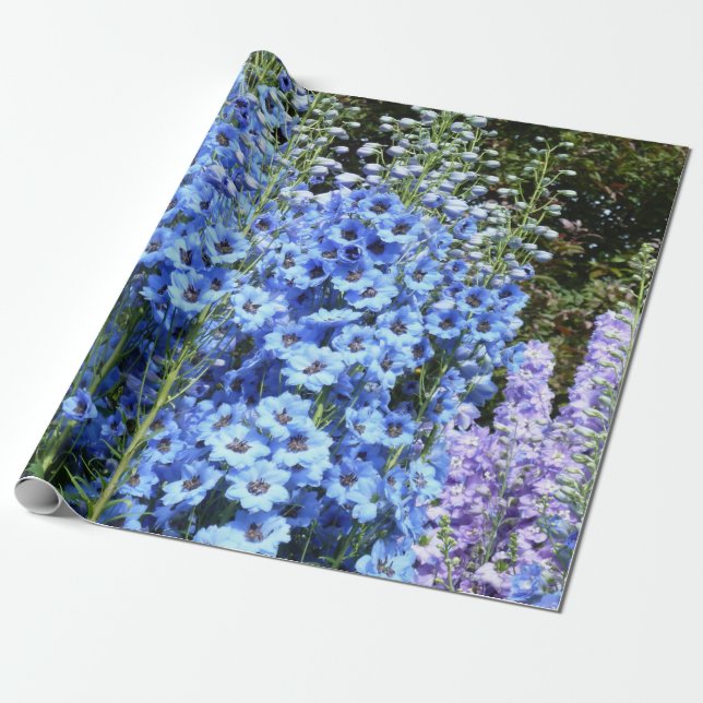Papel De Presente Azul Delfinium Floral Flowers Natureza (Desenrolado)