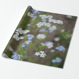 Papel De Presente Azul Delicado e Floral Branco