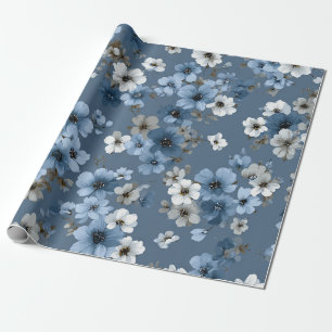 Papel De Presente Azul Ditsy Flor Pastel Boho Vintage 70s