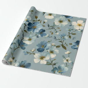Papel De Presente Azul Ditsy Floral Pastel Boho anos 70 Vintage