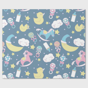 Papel De Presente Azul do chá de fraldas do pato