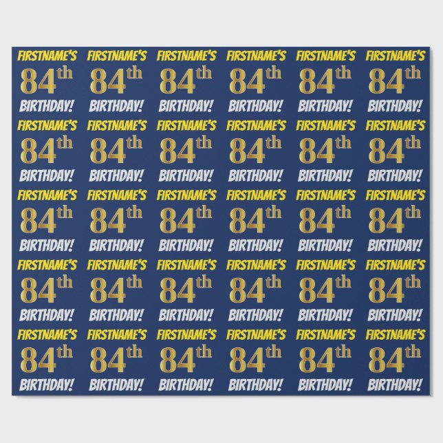 Papel De Presente Azul, Dourado Falso/Imitação, "84º ANIVERSÁRIO" (Aberto)