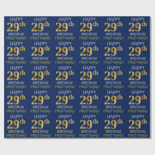 Papel De Presente Azul, Dourado "FELIZ 29 ANIVERSÁRIO"