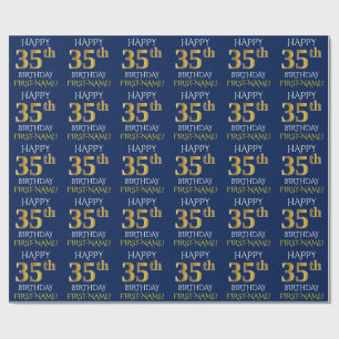 Papel De Presente Azul, Dourado "FELIZ 35 ANOS"