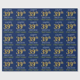 Papel De Presente Azul, Dourado "FELIZ 39 ANOS"