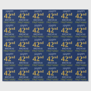 Papel De Presente Azul, Dourado "FELIZ 42º ANIVERSÁRIO"