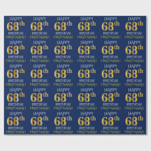 Papel De Presente Azul, Dourado "FELIZ 68 ANOS"