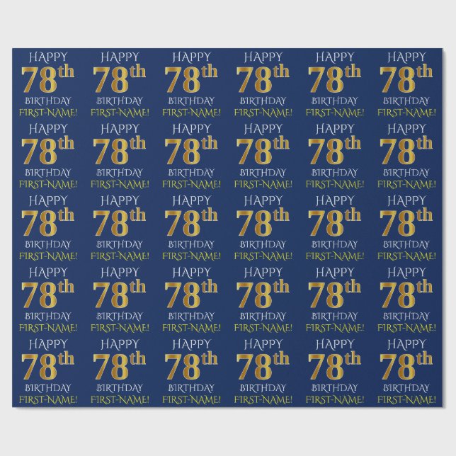 Papel De Presente Azul, Dourado "FELIZ 78 ANOS" (Aberto)