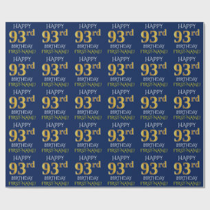 Papel De Presente Azul, Dourado "FELIZ 93º ANIVERSÁRIO"