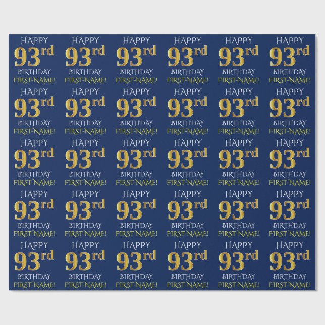 Papel De Presente Azul, Dourado "FELIZ 93º ANIVERSÁRIO" (Aberto)