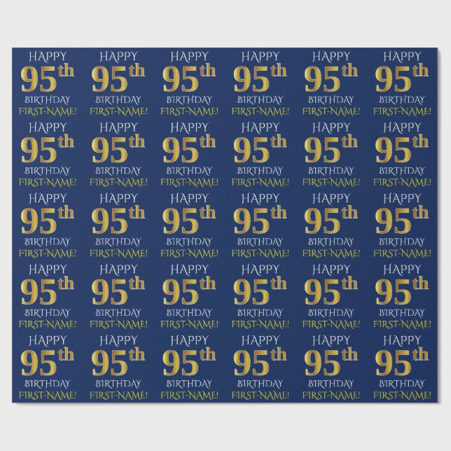 Papel De Presente Azul, Dourado "FELIZ 95 ANIVERSÁRIO" (Aberto)