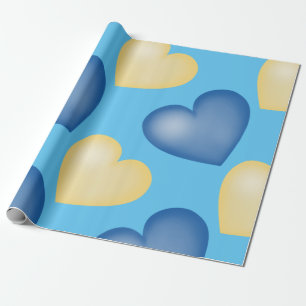 Papel De Presente Azul e amarelo. Coração. Amor