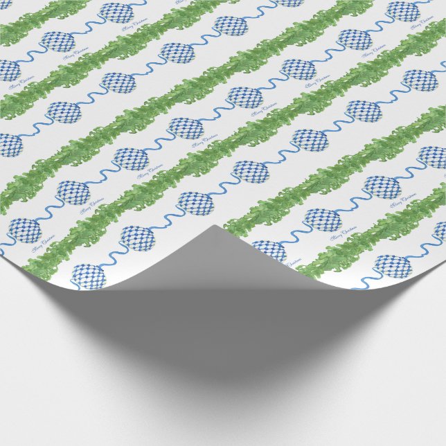 Papel De Presente Azul e Branco Chinoiserie Grinalda Grandmillennial (Ponta)