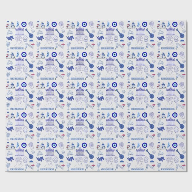 Papel De Presente Azul e Branco da Grécia (Aberto)