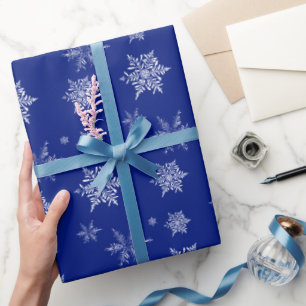 Papel De Presente Azul e Branco Floco de Neve Delicado Natal