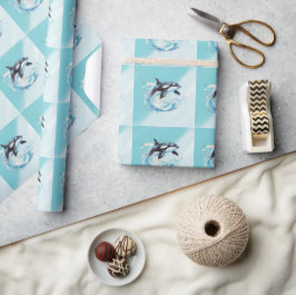 Papel De Presente Azul e Branco Ocra Oceano Praia Náutica