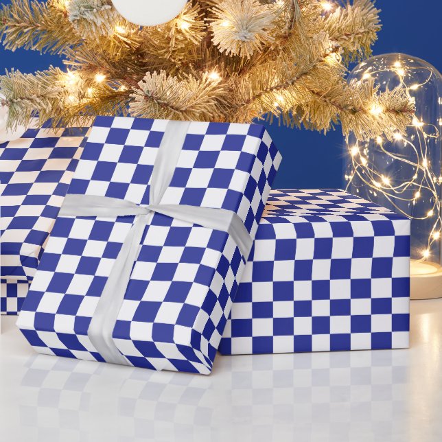 Papel De Presente Azul e branco verificados (Feriados)