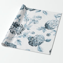 Papel De Presente Azul e Branco Vintage Banho-Floral