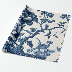 Papel De Presente Azul e Cream Toile