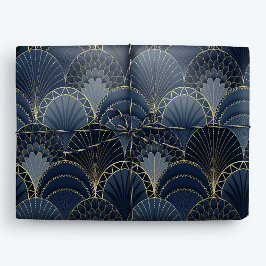 Papel De Presente Azul e Dourada Arte Deco Scallop Luxo