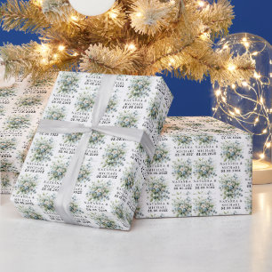 Papel De Presente Azul e Dourado Elegante Floral Rústico Aquarela