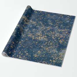 Papel De Presente Azul e Dourado Glam Moderno com Salpicos