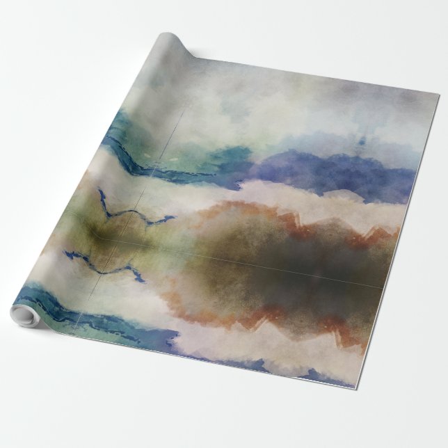 Papel De Presente Azul e Terracotta Watercolor (Desenrolado)