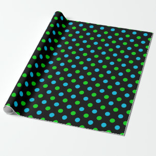 Papel De Presente Azul e Verde Sobre Pontos Pretos Estilo Bolinhas