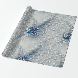Papel De Presente Azul Elegante, Cinzas e Bejweled Brancos