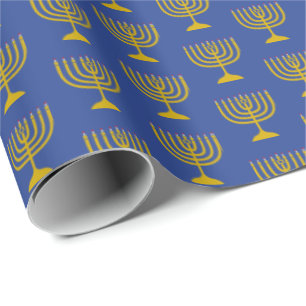 Papel De Presente Azul Elegante de Médio Hanukkah CANDELABRO