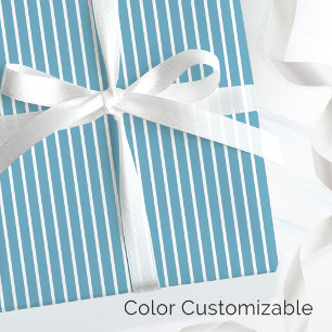 Papel De Presente Azul Elegante e Listra Fina Minimalista Branco